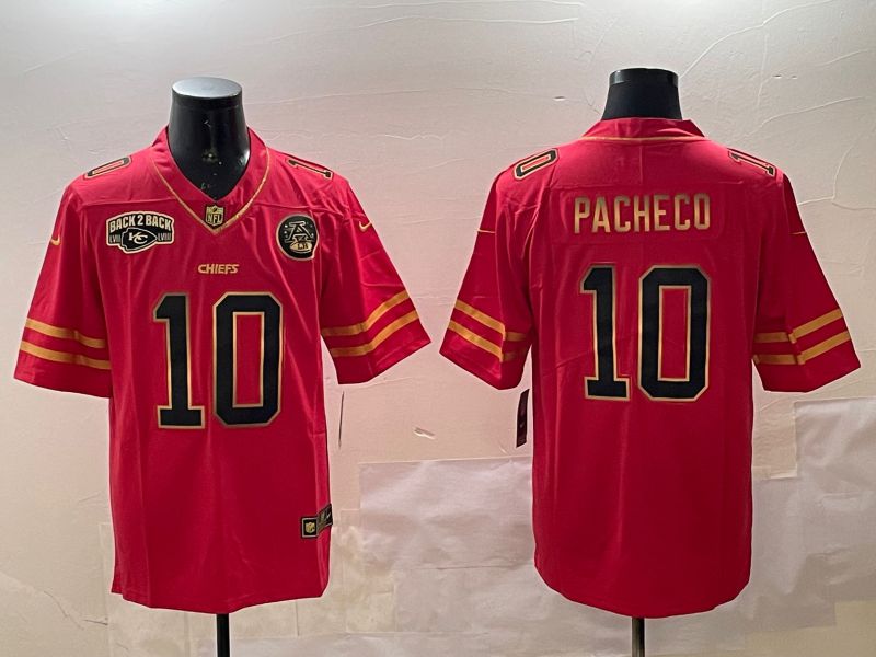 Men Kansas City Chiefs #10 Pacheco Red gold 2025 Nike Vapor Limited NFL Jersey style 2091